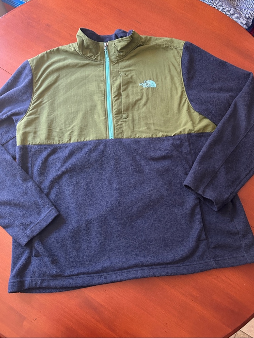 The North Face Olive & Navy Half-Zip Fleece Pullover